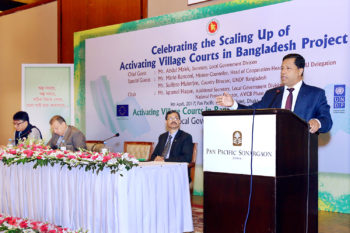 Mr. Abdul Malek, Secretary, LGD addresses to the guests at the project’s scaling up celebration event in Dhaka